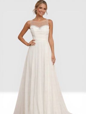 Lulus Legendary Love White Beaded Illusion Maxi Dress  size Large nwt